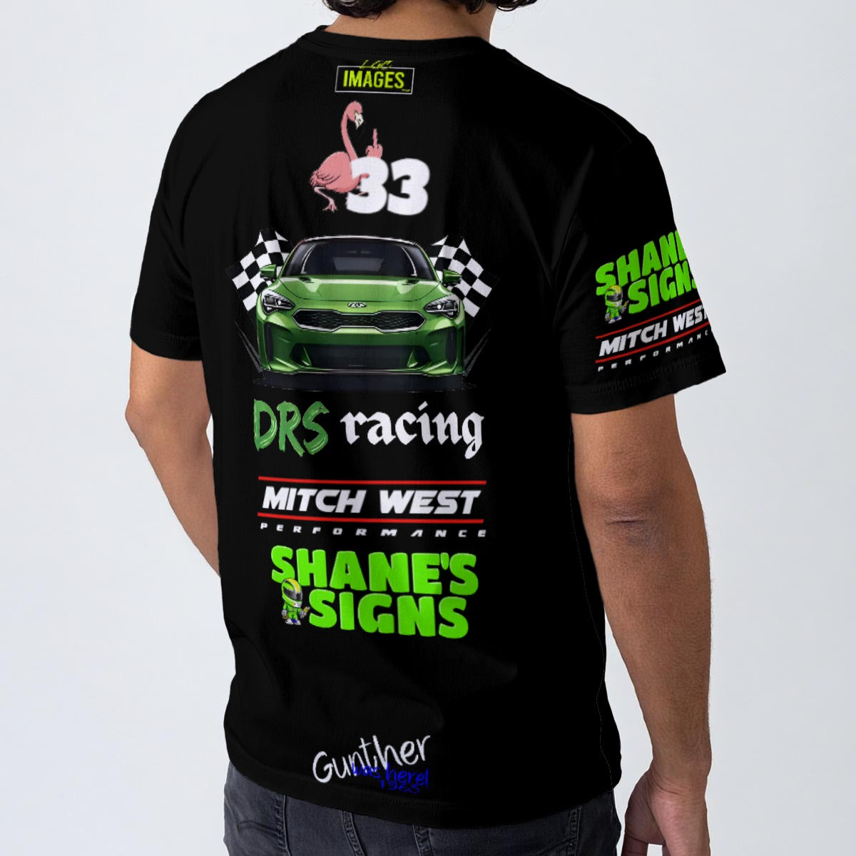 DRS Racing Kia Stinger #33 Flamingo back design with Mitch West and Shane's Signs logos